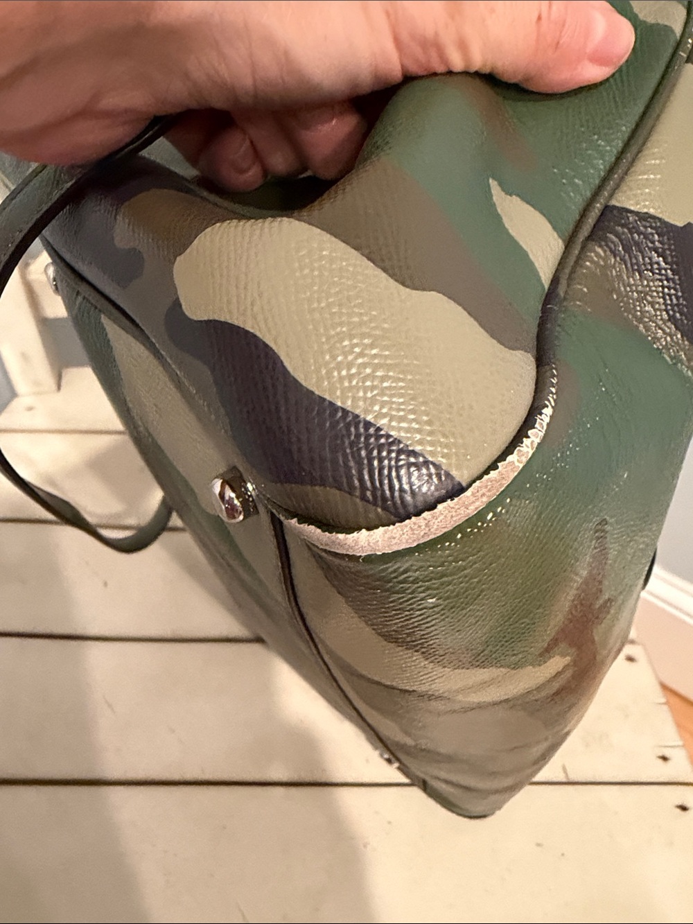 Coach Camo Surrey Satchel Leather Zip Satchel in Green/Brown - Picture 9 of 16
